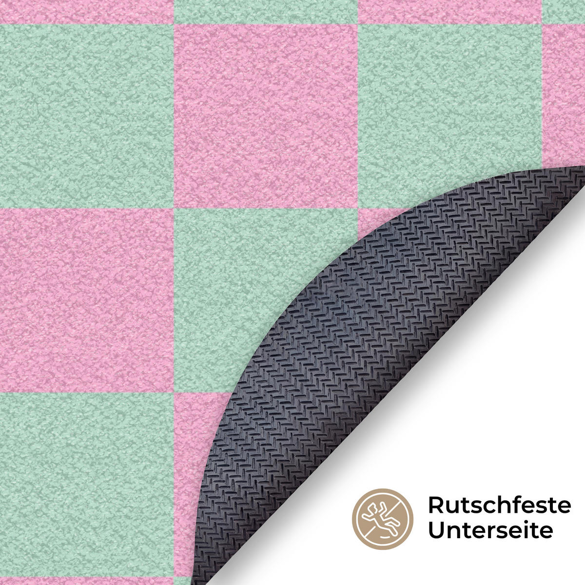FUSSMATTE Schachbrettmuster - Grün - Rosa - Würfel Fußabtreter 120x120 cm - Mintgrün, Kunststoff (120/120cm) - MuchoWow