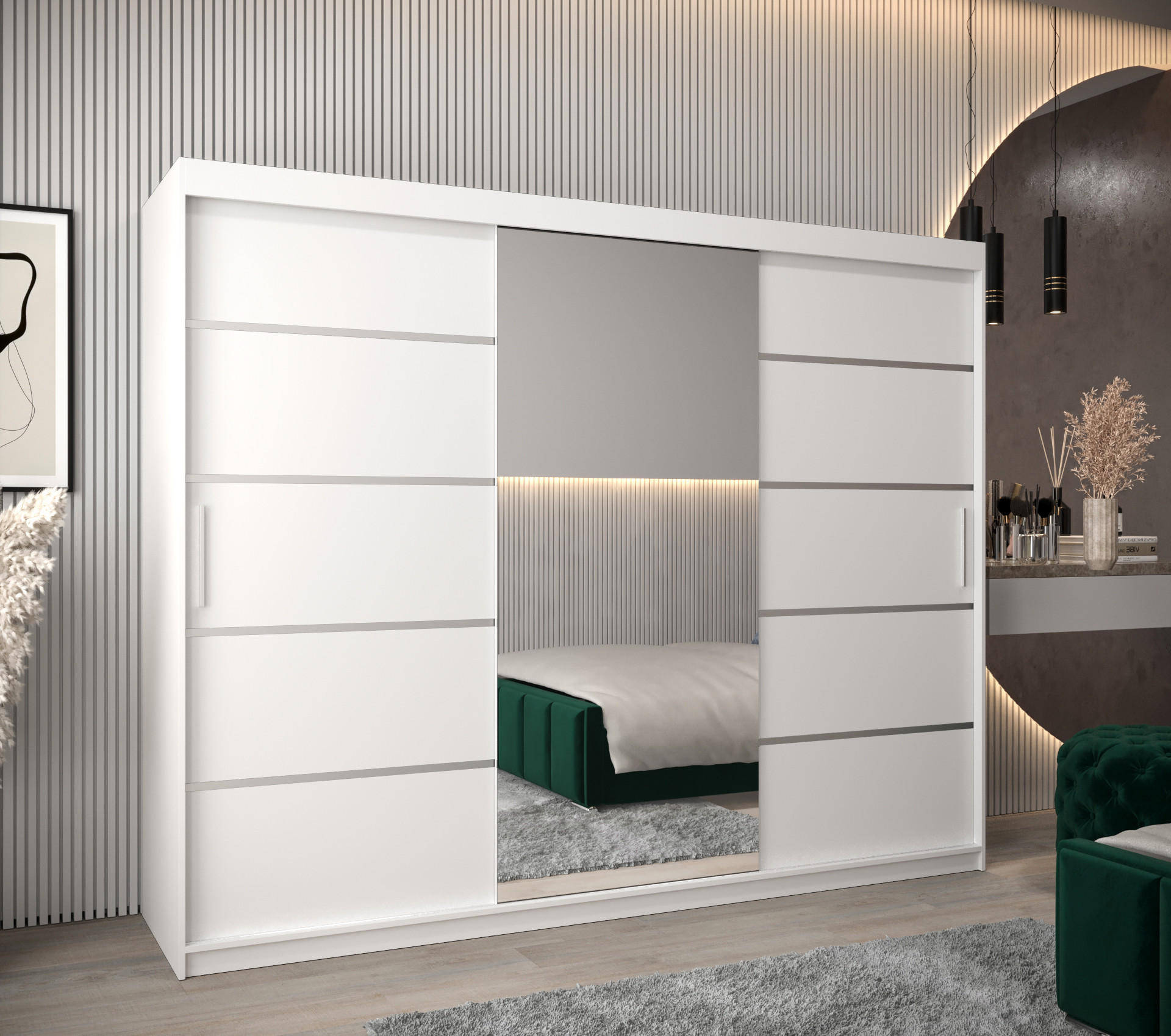 SCHWEBETÜRENSCHRANK 200/250/62 3-türig - Silberfarben/Weiß, Holz/Kunststoff (250/200/62cm) - Abiks Möbel