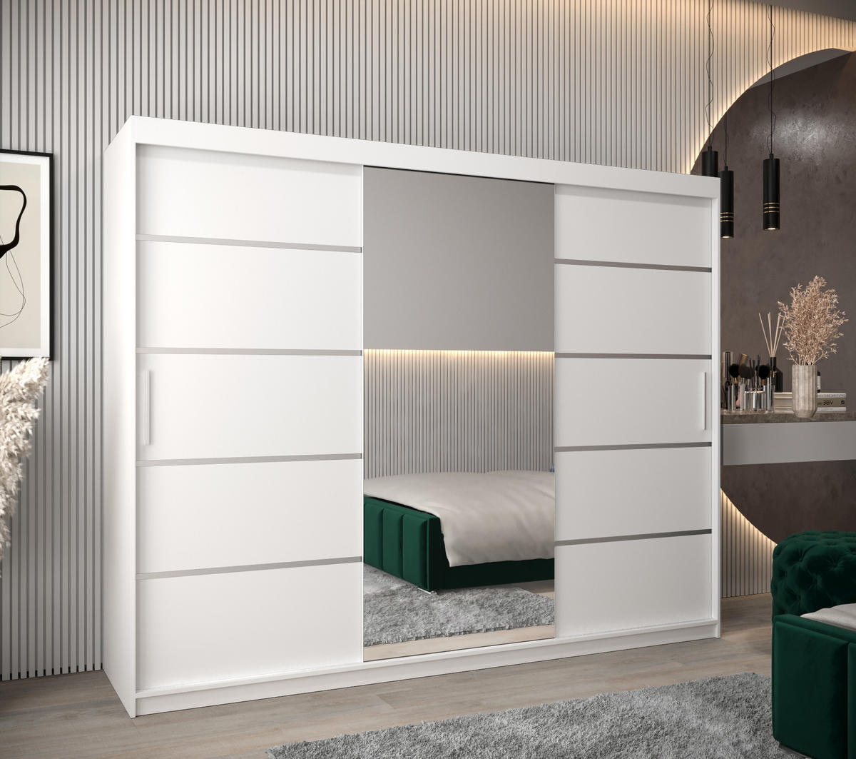 SCHWEBETÜRENSCHRANK 200/250/62 3-türig - Silberfarben/Weiß, Holz/Kunststoff (250/200/62cm) - MÖBEL KRYSPOL