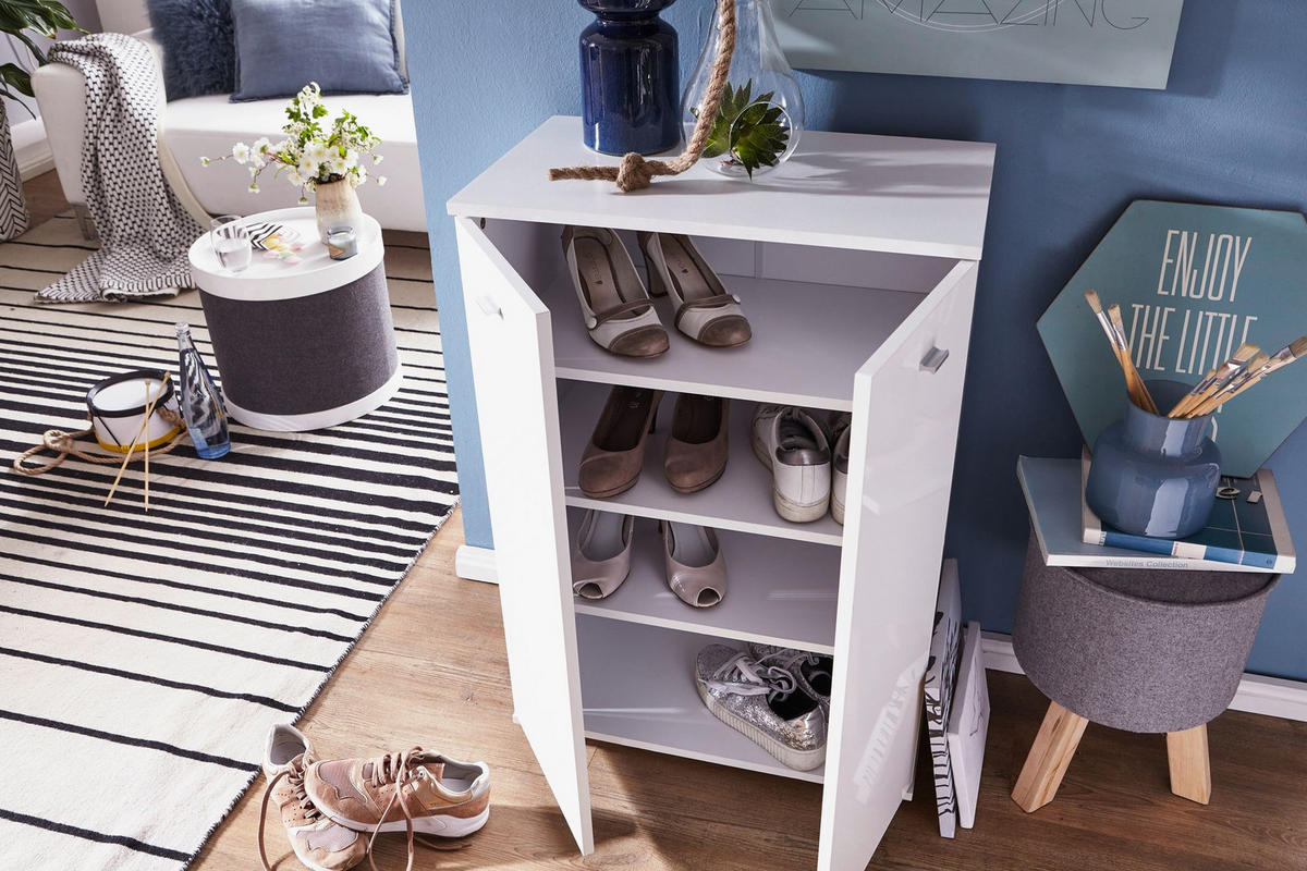 SCHUHSCHRANK Holz mit 2 Türen und 3 Einlegeböden, Weiß 60x35x90 cm - Weiß/Grau, Holz/Kunststoff (60/90/35cm) - KADIMA DESIGN