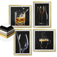 WANDBILDER 4er Set - 50x50 cm & 40x60 cm Goldrahmen - Whisky, Wein, Champagner, Kaffee, Alkohol - Goldfarben, Kunststoff (50/50cm) - ArtPrintCave