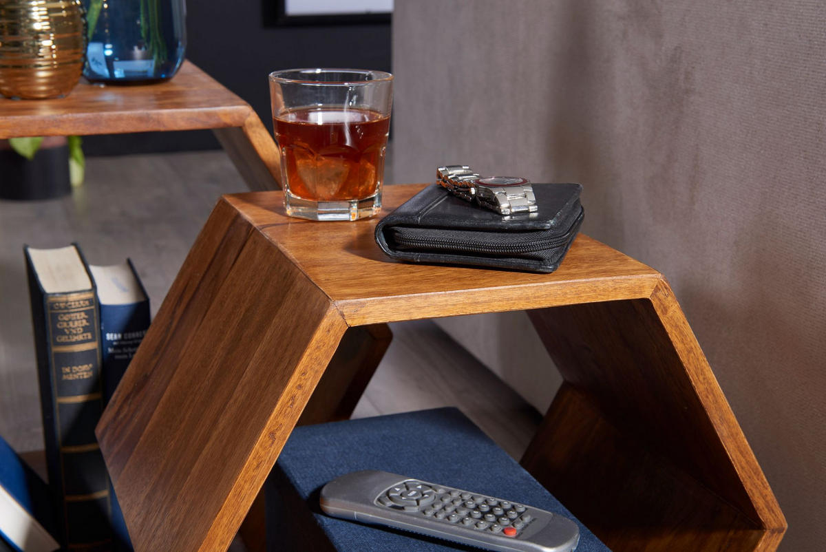 BEISTELLTISCH Set – 2-teilig Massivholz Braun Wabenform handgefertigt - Braun, Holz (30/46/40cm) - KADIMA DESIGN