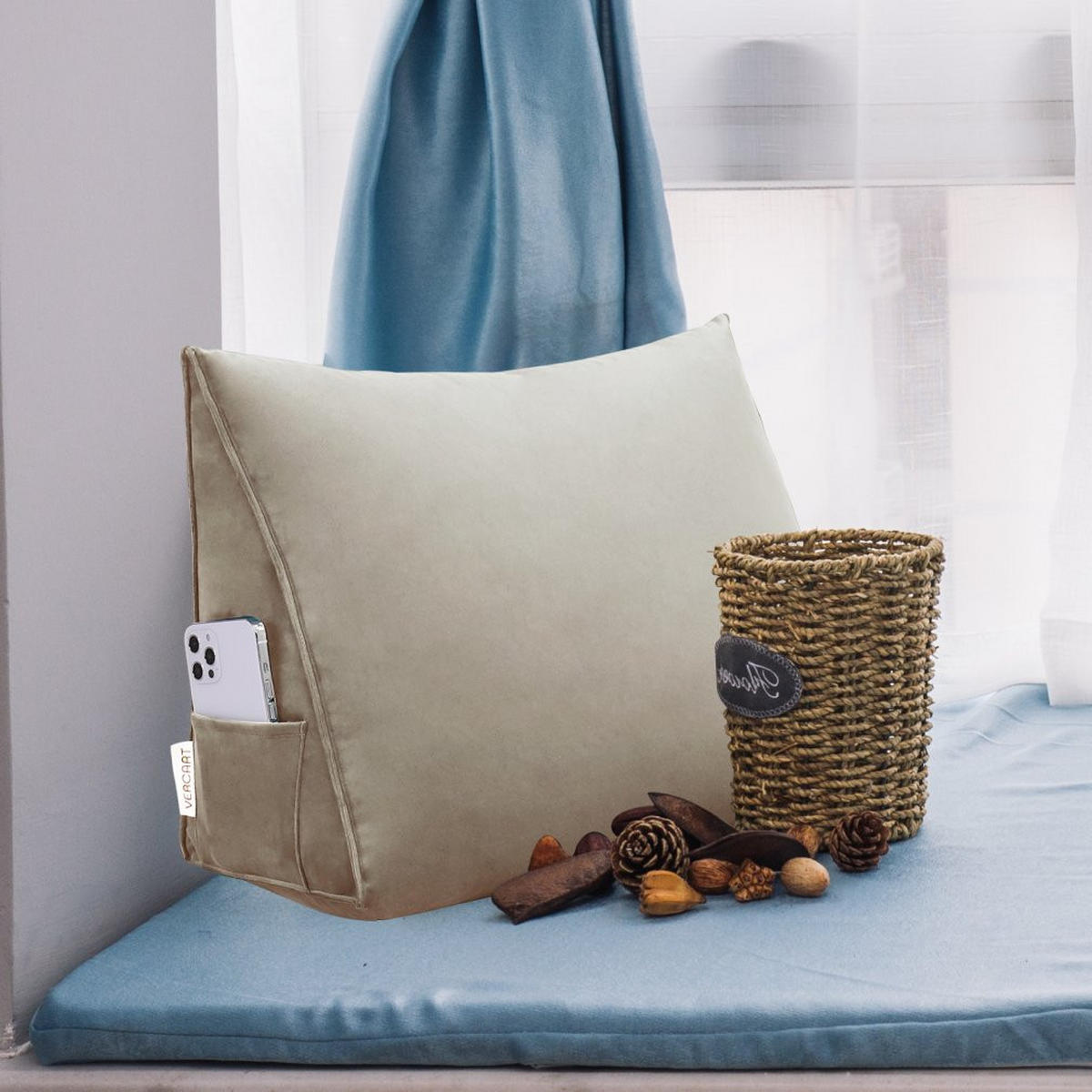RÜCKENKISSEN für Bett Samt Beige 45 cm - Beige, Textil (35/45cm) - Vercart