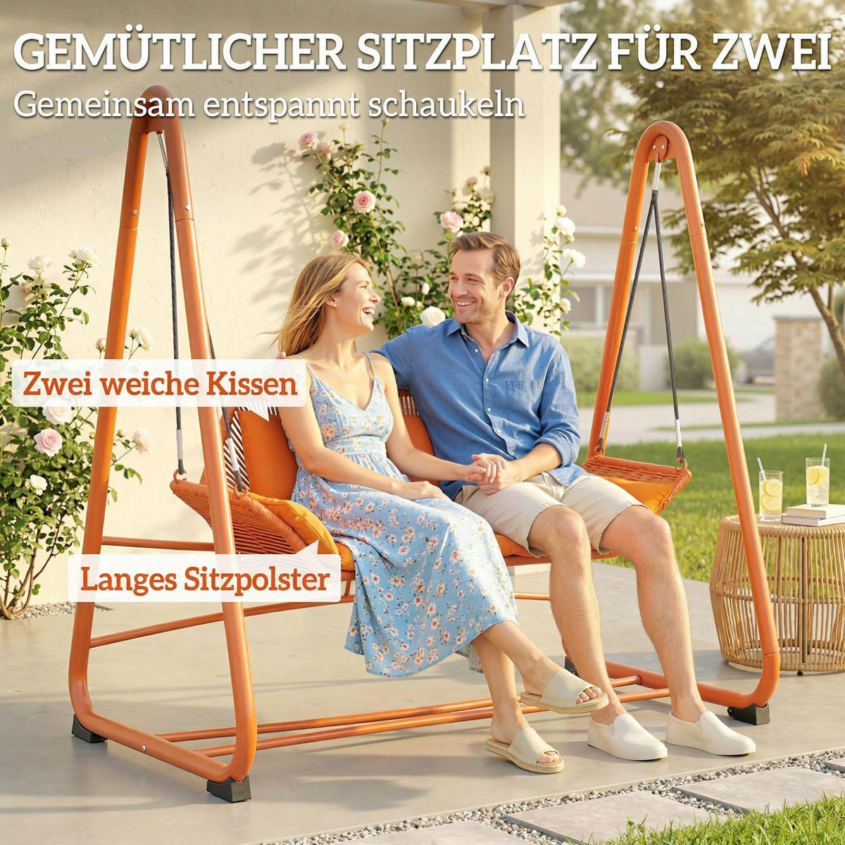 HOLLYWOODSCHAUKEL Metall Polyester Terrakotta - Terracotta, Textil/Metall (120/162/174cm) - Outsunny