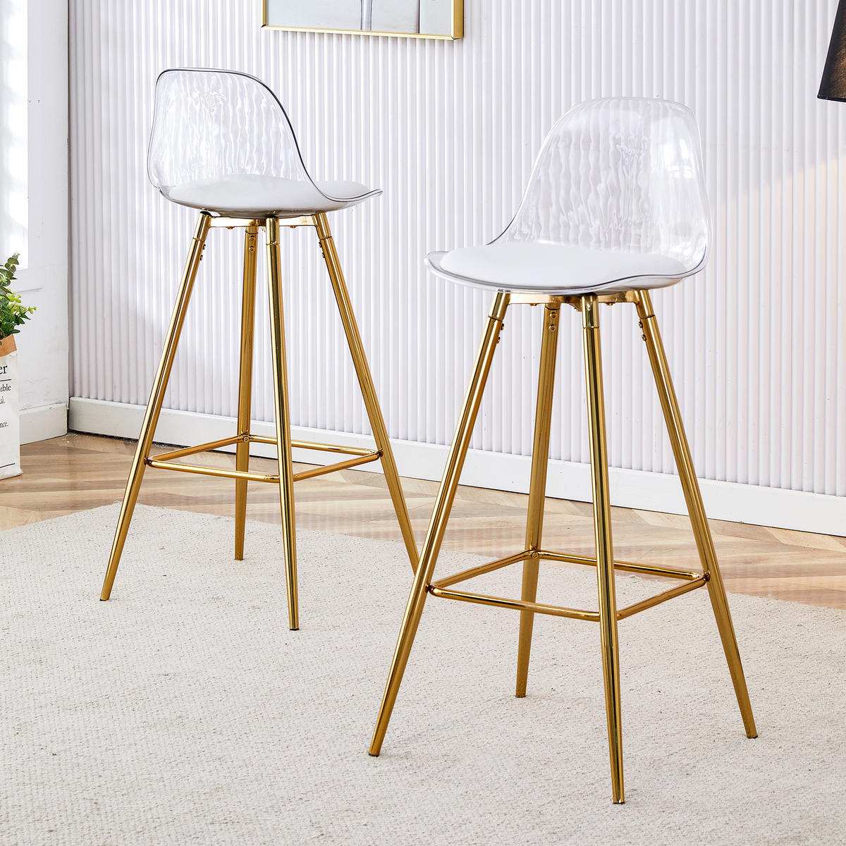 BARHOCKER 2er-Set Gold und Transparent mit Rückenlehne - Goldfarben, Metall (38/96.5/33cm) - PANGIVO