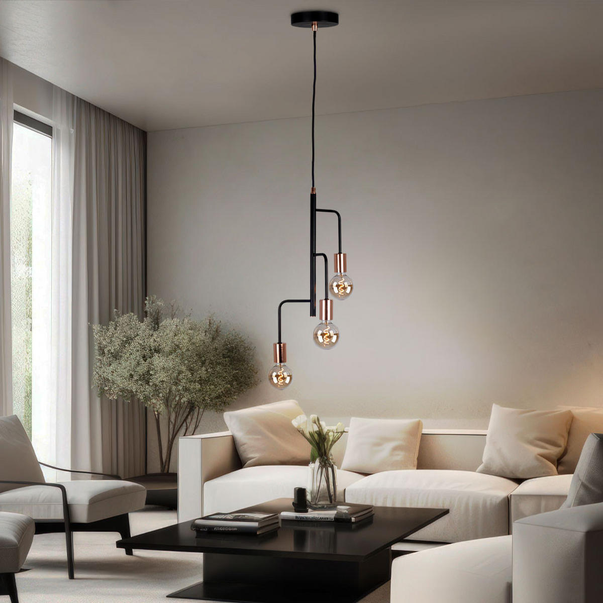 HÄNGELEUCHTE BERRI Kupfer Schwarz - Schwarz, Metall (28/28/172cm)