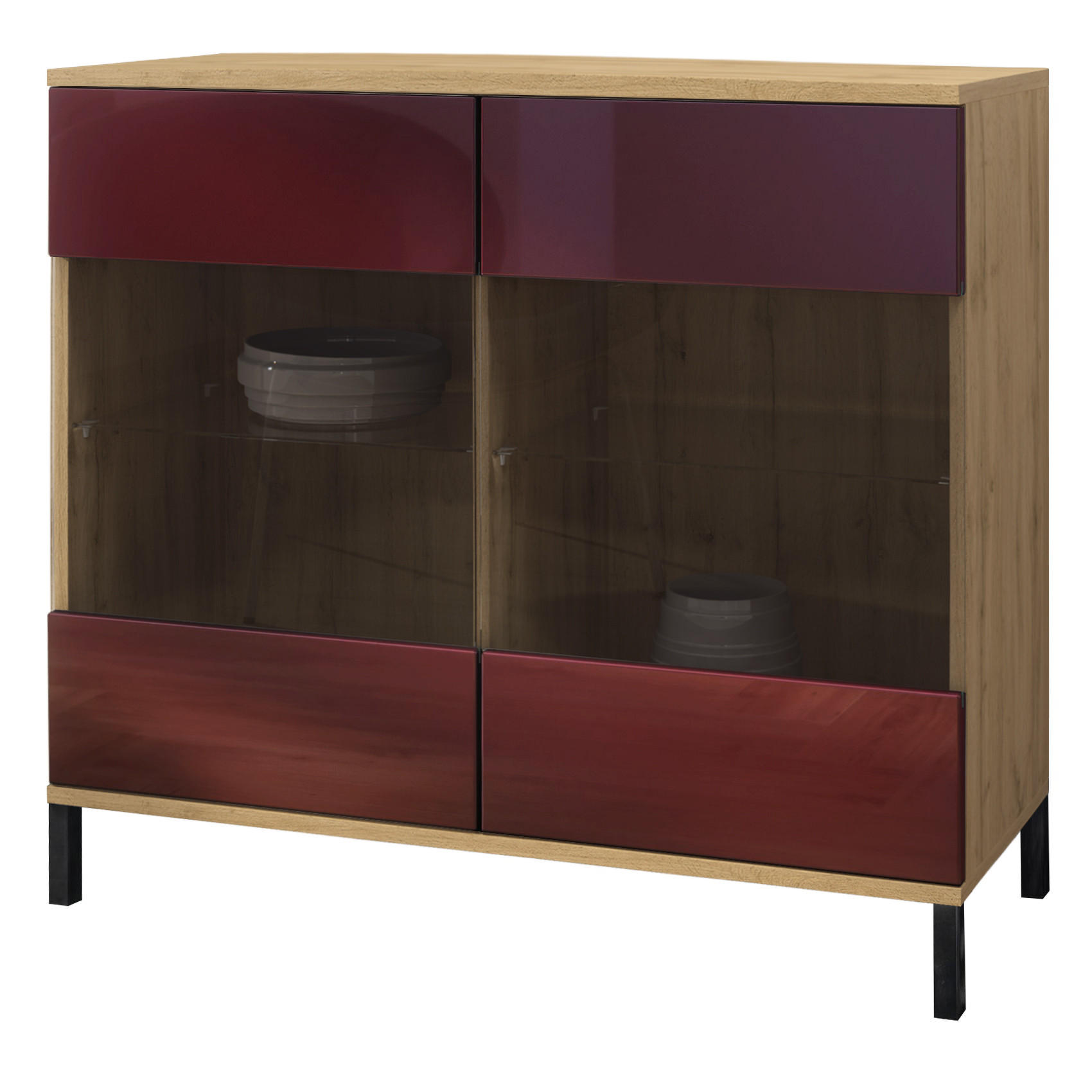KOMMODE Bari Bordeaux Hochglanz - Bordeaux, Holzwerkstoff (92.5/83.5/35cm) - Vladon