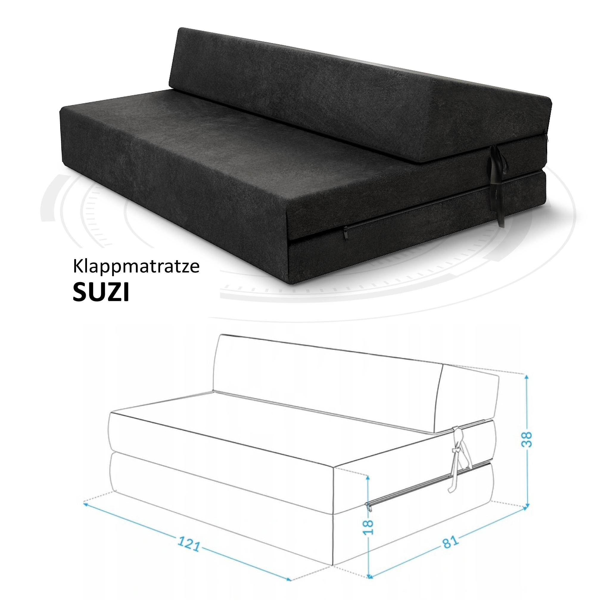KLAPPMATRATZE SUZI - Schwarz, Textil (120/200cm) - FDM