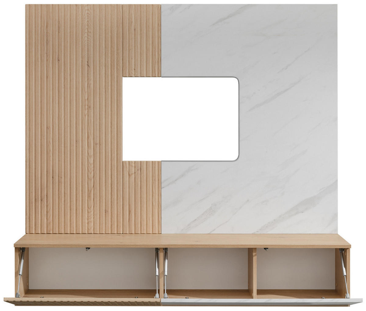 TV-LOWBOARD Cremona Eiche, Marmor weiß 160 cm hängend, TV Unterschrank Set mit Wandpaneel - Eichefarben/Weiß, Holzwerkstoff (160/148/35cm) - Inn.Furn