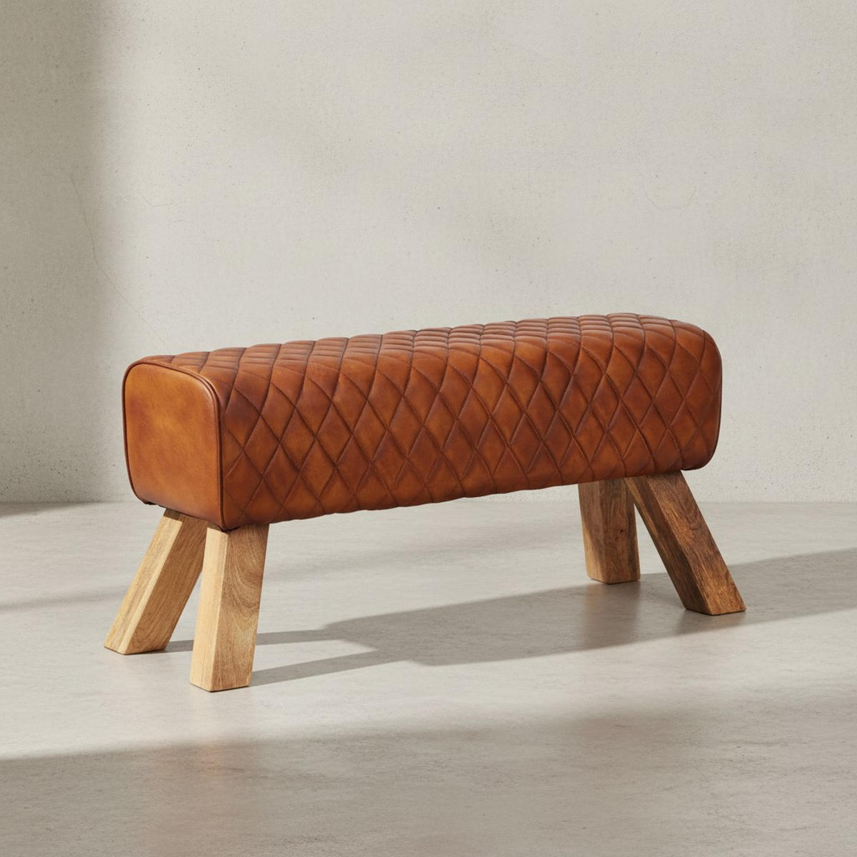 SITZBANK – Leder/Mango Massivholz, ohne Lehne - Braun, Mangoholz/Leder (89/46/35cm) - KADIMA DESIGN