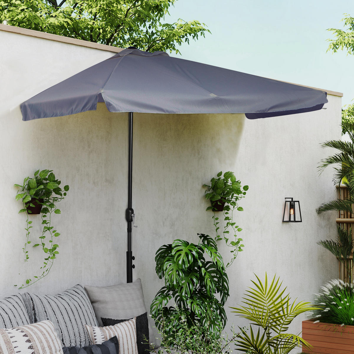 SONNENSCHIRM DE-11364 für Balkon, mit Kurbel, 5 Streben Grau - Grau, Metall (130/230cm) - ComfortXL