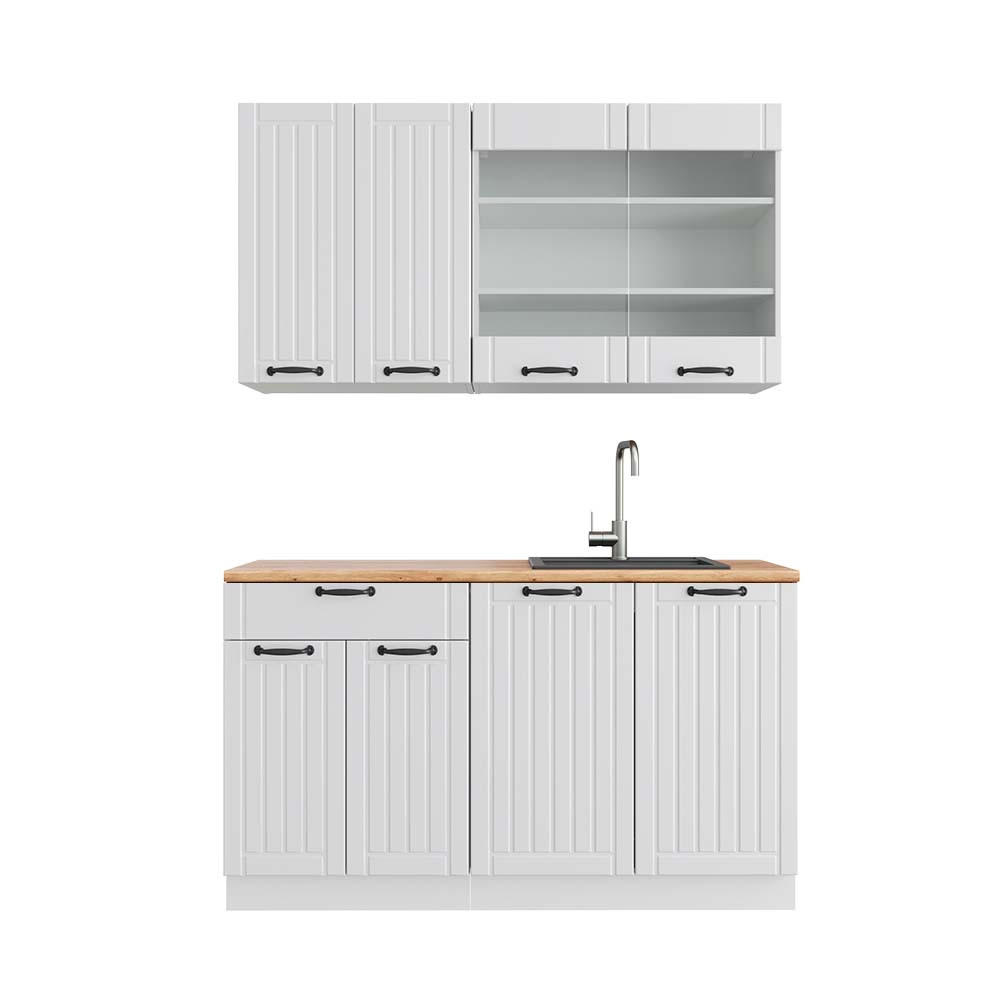 SINGLEKÜCHE Fame-Line Weiß Landhaus/Weiß 140 cm, AP Eiche - Weiß, Holzwerkstoff (140/81.6/60cm) - Vicco