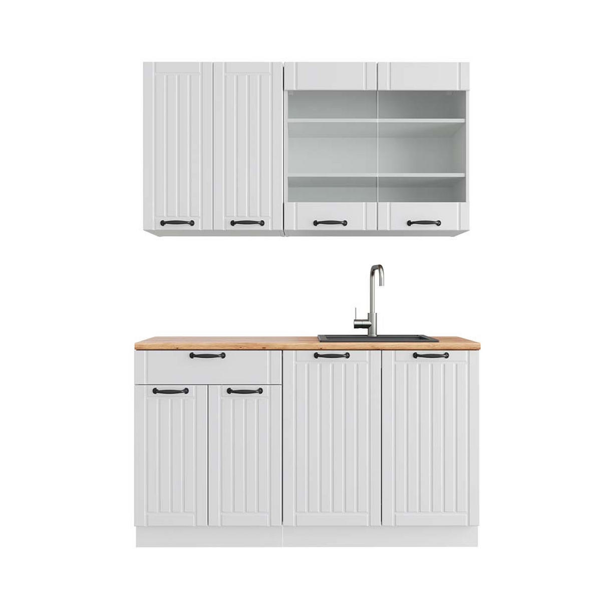 SINGLEKÜCHE Fame-Line Weiß Landhaus/Weiß 140 cm, AP Eiche - Weiß, Holzwerkstoff (140/81.6/60cm) - Vicco