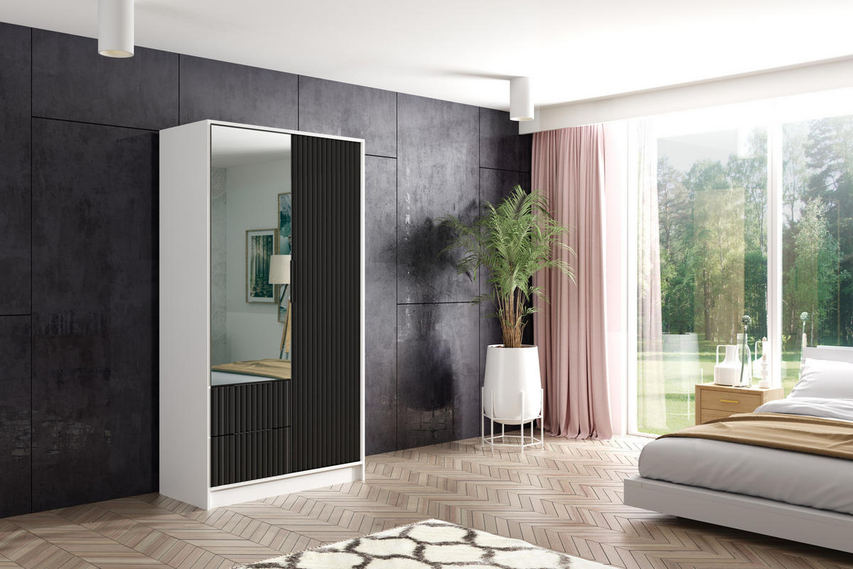 KLEIDERSCHRANK NOA - 120 cm - Weiß|Schwarz - Schwarz/Weiß, Holzwerkstoff (102/200/51cm) - ALTDECOR