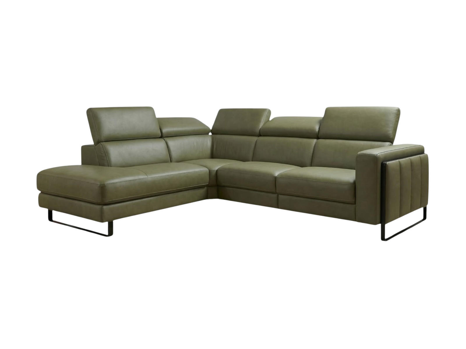 ECKSOFA Marchesi Echtleder Olivgrün - Olivgrün, Leder/Metall (220/80/257cm)