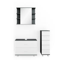 BADMÖBEL-SET Ilias Weiß/Anthrazit 3 Teile, mit Unterschrank 80 cm - Anthrazit/Weiß, Holzwerkstoff (80/60/33cm) - Vicco