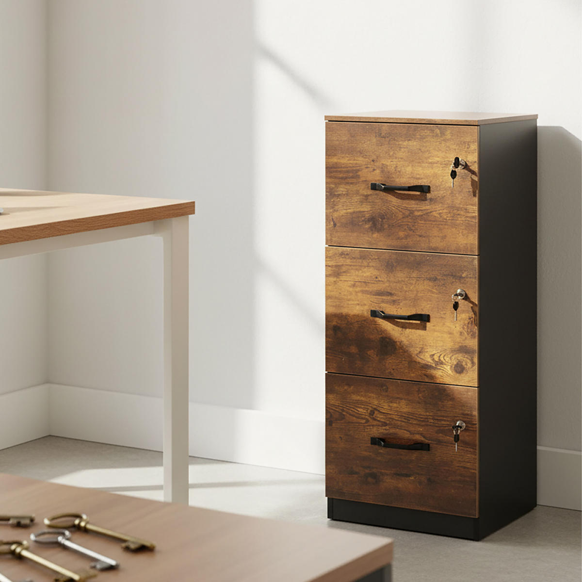 AKTENSCHRANK - Multicolor/Schwarz, Holzwerkstoff/Metall (40/103/40cm) - Relaxdays