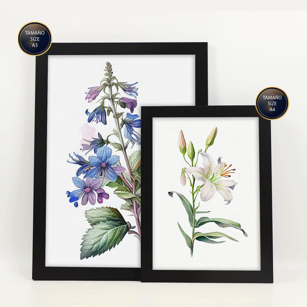 POSTER Set Mit 6 Botanische Lilien Größe A3 & A4 Schwarzer Rahmen - Schwarz, Papier (29.7/1cm) - Nacnic