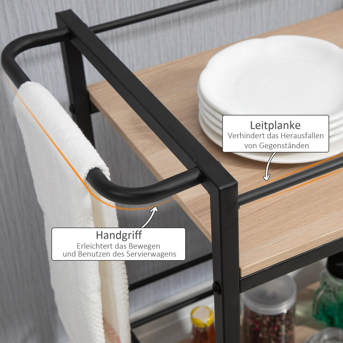 KÜCHENWAGEN, Spanplatte, Stahl, Naturholz - Naturfarben, Kunststoff (40/75/82cm) - HOMCOM