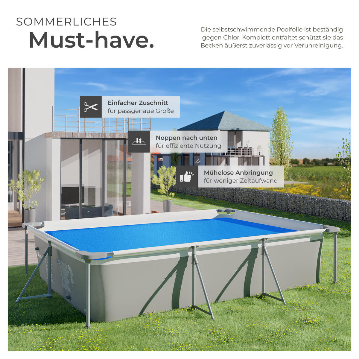 POOLABDECKUNG , 366 x 732 cm, blau - Blau, Kunststoff (732/366cm) - tectake
