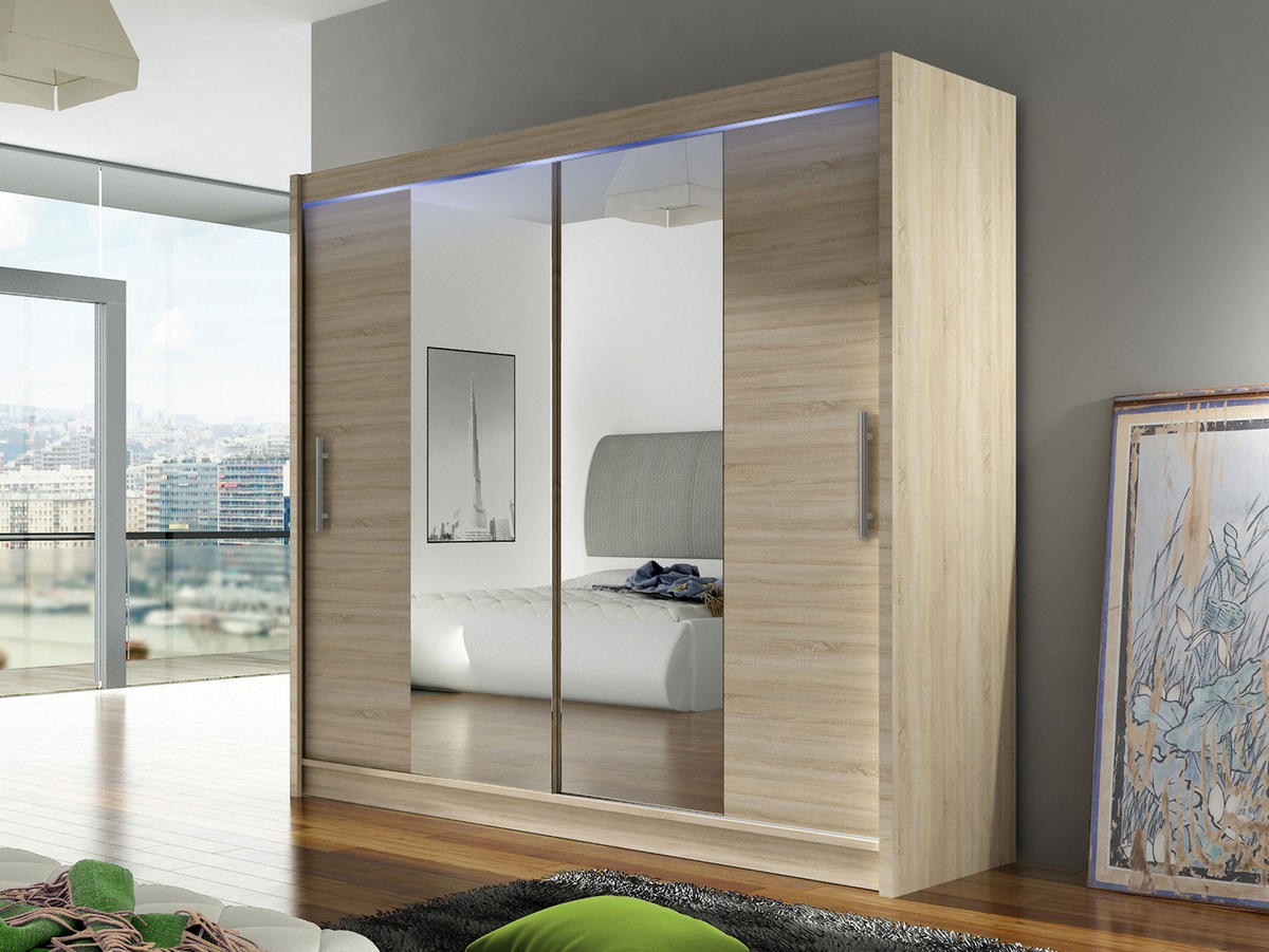 KLEIDERSCHRANK London II, mit RGB LED Beleuchtung - Silberfarben/Sonoma Eiche, Holzwerkstoff/Kunststoff (180/215/58cm) - MIRJAN24