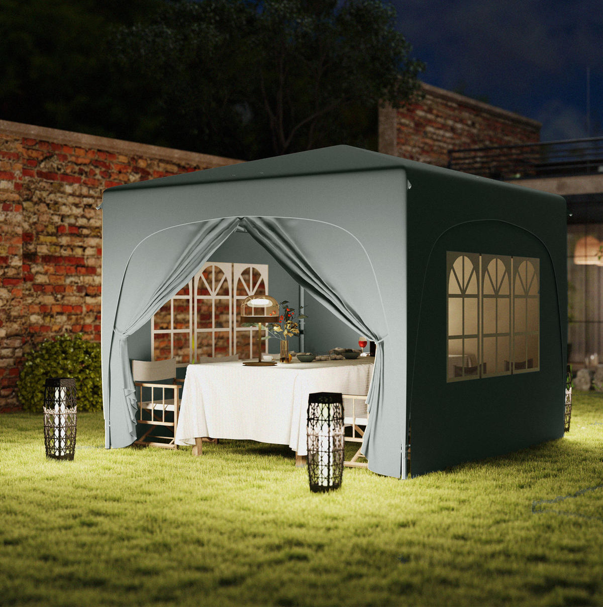 FALTPAVILLON 300/300/273 cm höhenverstellbar mit 4 Seitenteilen und UV-Schutz 50+, aus Polyester, Hellgrau - Hellgrau, Textil (300/273/300cm) - Redom