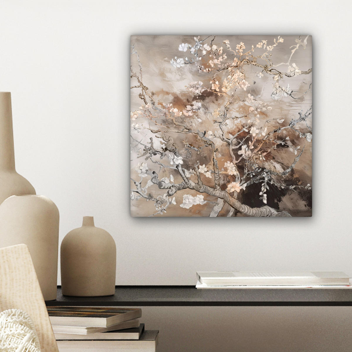 LEINWANDBILD Mandelblüte - Kunst - Van Gogh - Beige - Abstrakt Deko Wohnzimmer 20x20 cm - Braun, Textil (20/20cm) - MuchoWow