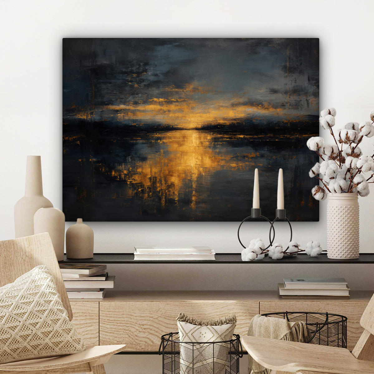 LEINWANDBILD Goldene Reflexion auf dem Wasser Wandbilder 80x60 cm - Anthrazit, Textil (80/60cm) - MuchoWow
