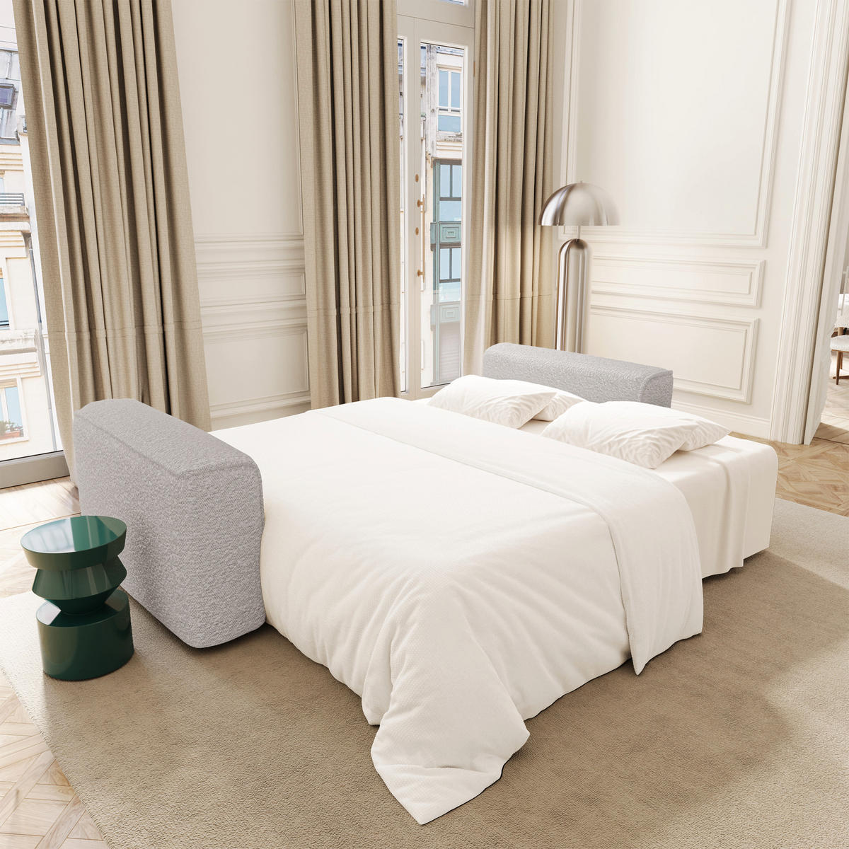 SCHLAFSOFA mit Stauraum COMO Frottee Hellgrau 254cm - Hellgrau/Grau, Textil (254/78/95cm) - Premium Interiors