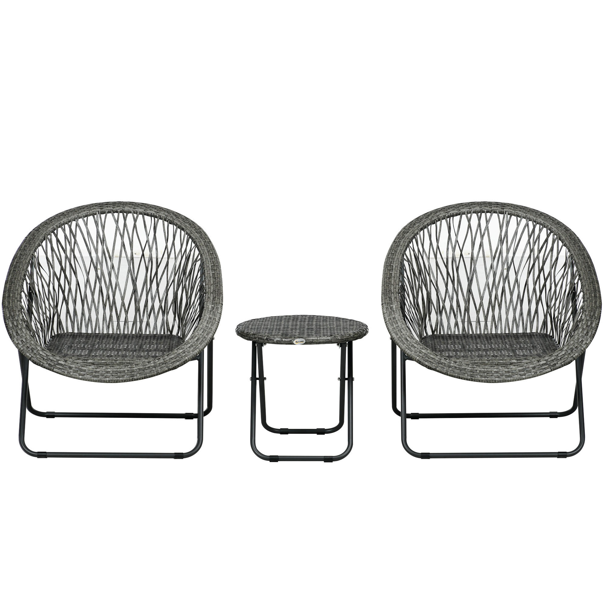 GARTENGARNITUR aus Rattan 77x76x78 cm Grau klappbar mit 2 Stühlen und rundem Tisch - Grau, Naturmaterialen - Modfu