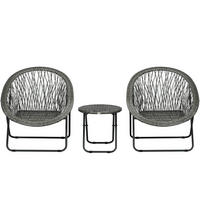 GARTENGARNITUR aus Rattan 77x76x78 cm Grau klappbar mit 2 Stühlen und rundem Tisch - Grau, Naturmaterialen - Modfu
