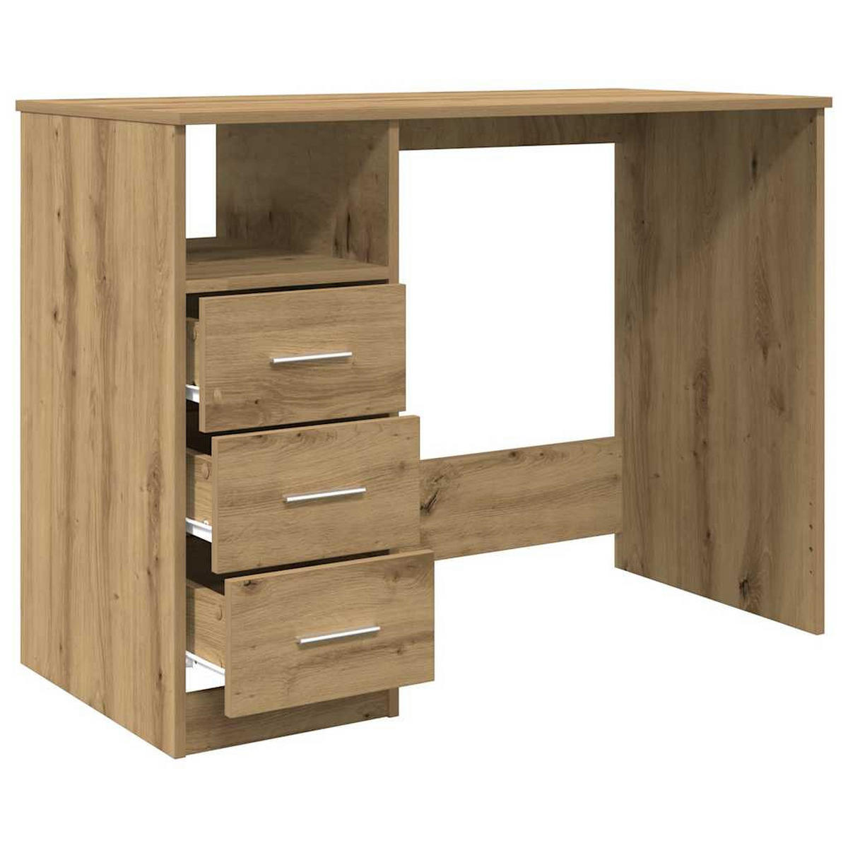 SCHREIBTISCH Modern mit 3 Schubladen 102/76/50 cm aus Holzwerkstoff Artisan-Eiche Dekor - Eiche Artisan, Holz (76/102/50cm) - vidaXL