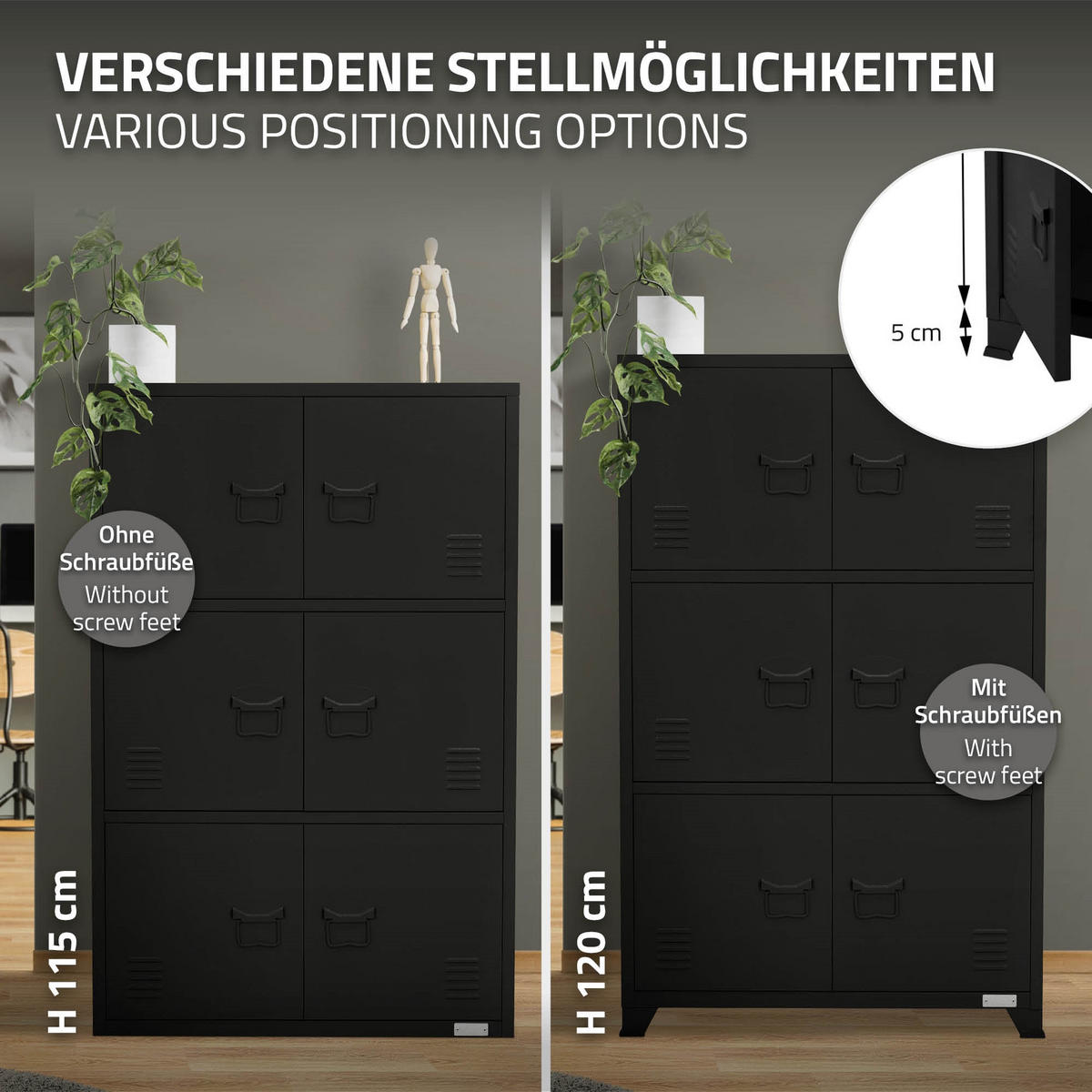 AKTENSCHRANK 75x40x120 cm Schwarz aus Stahl - Schwarz, Metall (40/120/75cm) - ML-DESIGN
