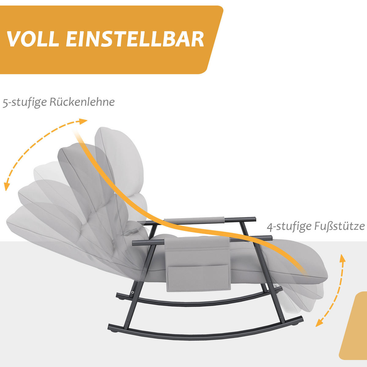 SCHAUKELSTUHL Relaxsessel Mikrofaser-Optik verstellbare Rückenlehne, Fußteil 60/134/70 cm Grau - Grau, Textil (134/70/60cm) - Redom