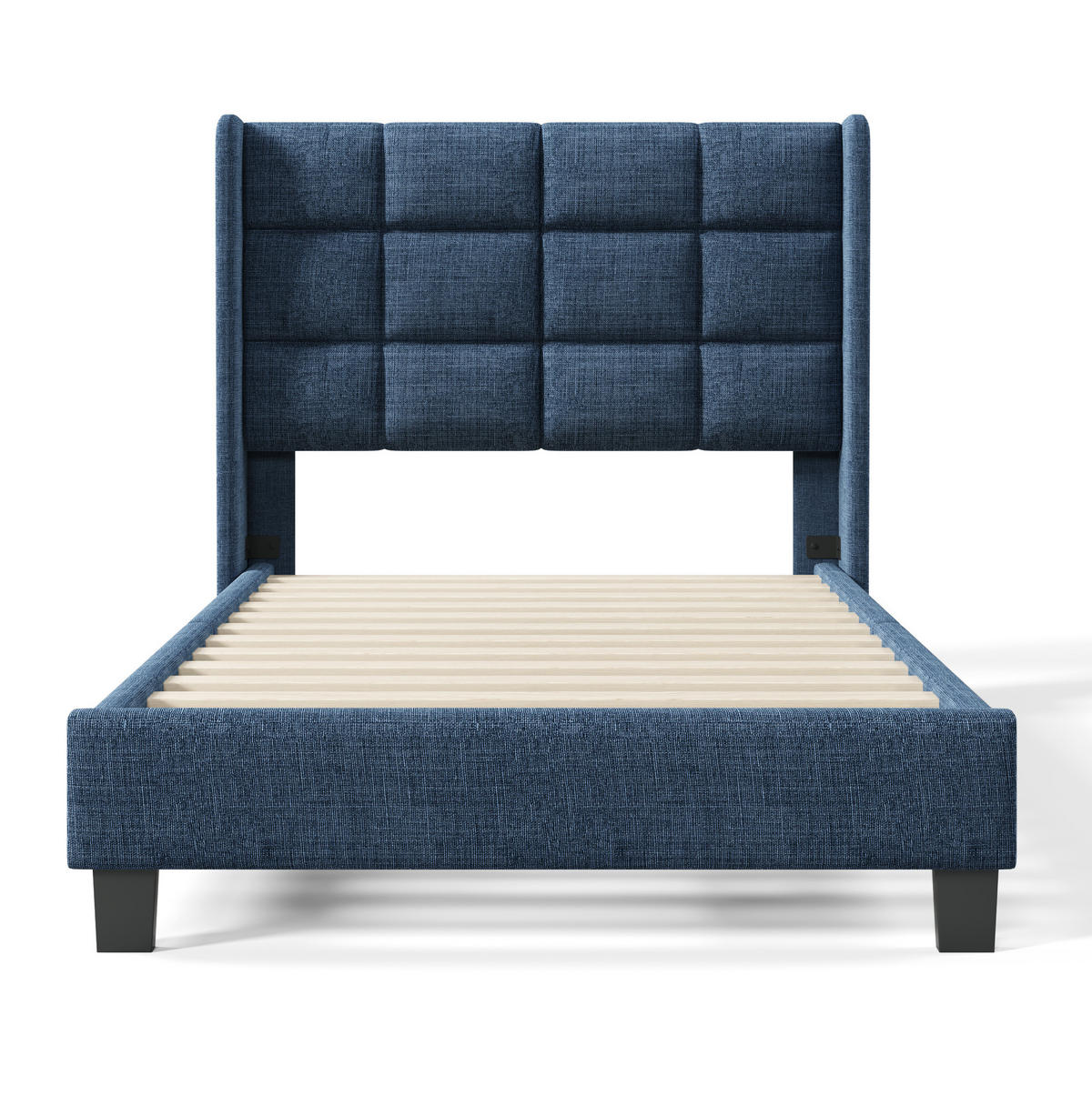 POLSTERBETT 90/200 cm Blau aus Leinen mit Lattenrost und gepolstertem Kopfteil - Blau, Textil (90/200cm) - OKWISH