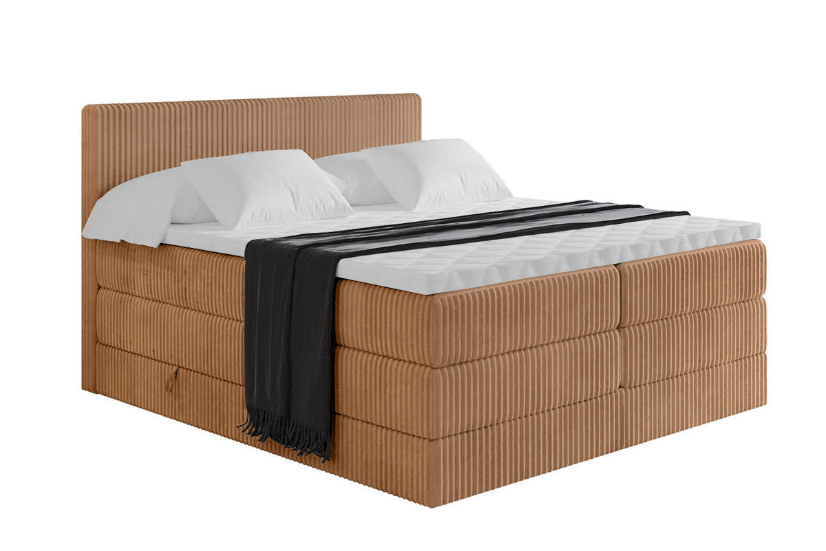 BOXSPRINGBETT mit Matratze H3|H4 und Lattenrost - TOLO KING 140x200 Cord - Rotbraun - Rotbraun, Holzwerkstoff (140/200cm) - ALTDECOR