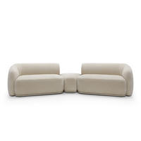 SOFA Nobis Beige, Modulares Sofa mit abgerundeten Seiten und Dreieckspouffe - Beige, Holzwerkstoff/Textil (357/75/97cm) - Bettso