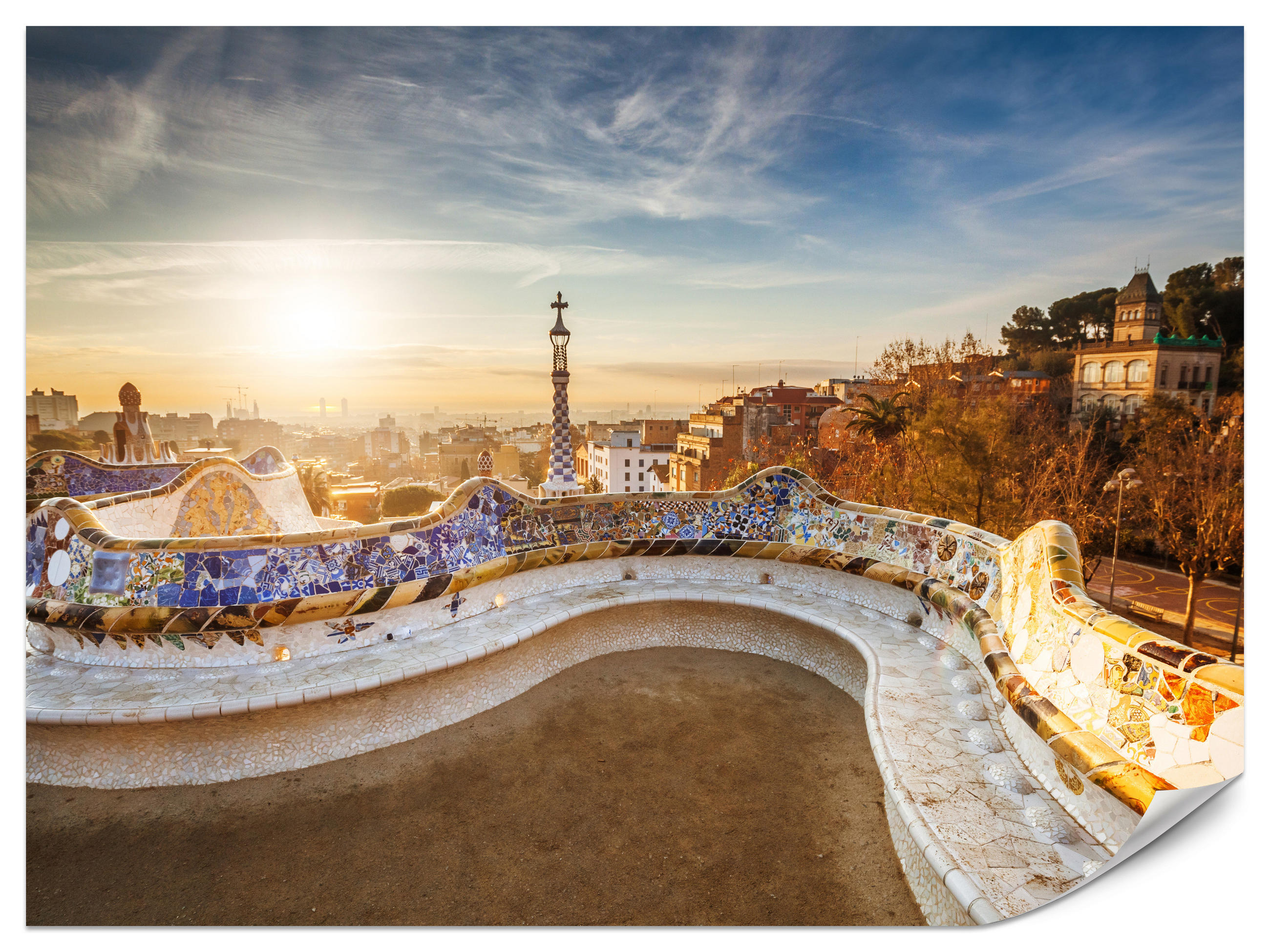 FOTOTAPETE für Wohnzimmer Sonnenaufgang Barcelona Denkmäler 400x280 - Gelb/Beige, Papier (400/280cm) - Muralo