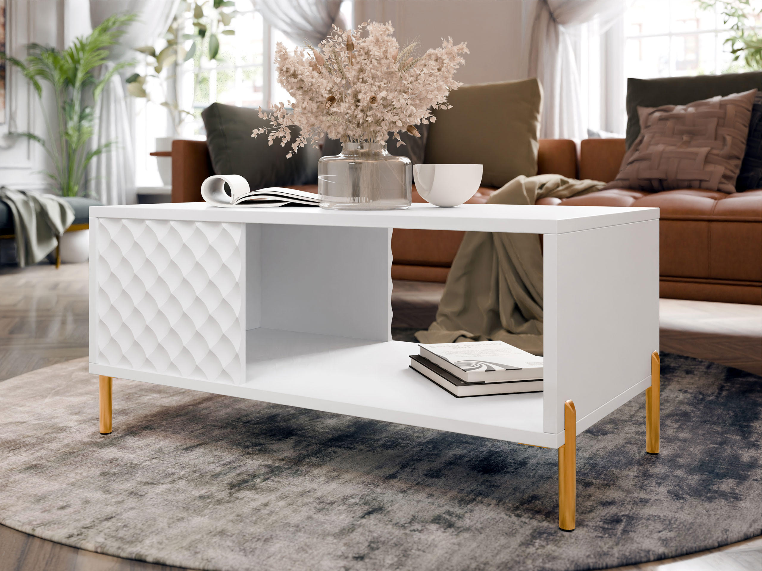COUCHTISCH Lemiros - Goldfarben/Weiß, Holzwerkstoff/Metall (50/92/43cm) - MIRJAN24