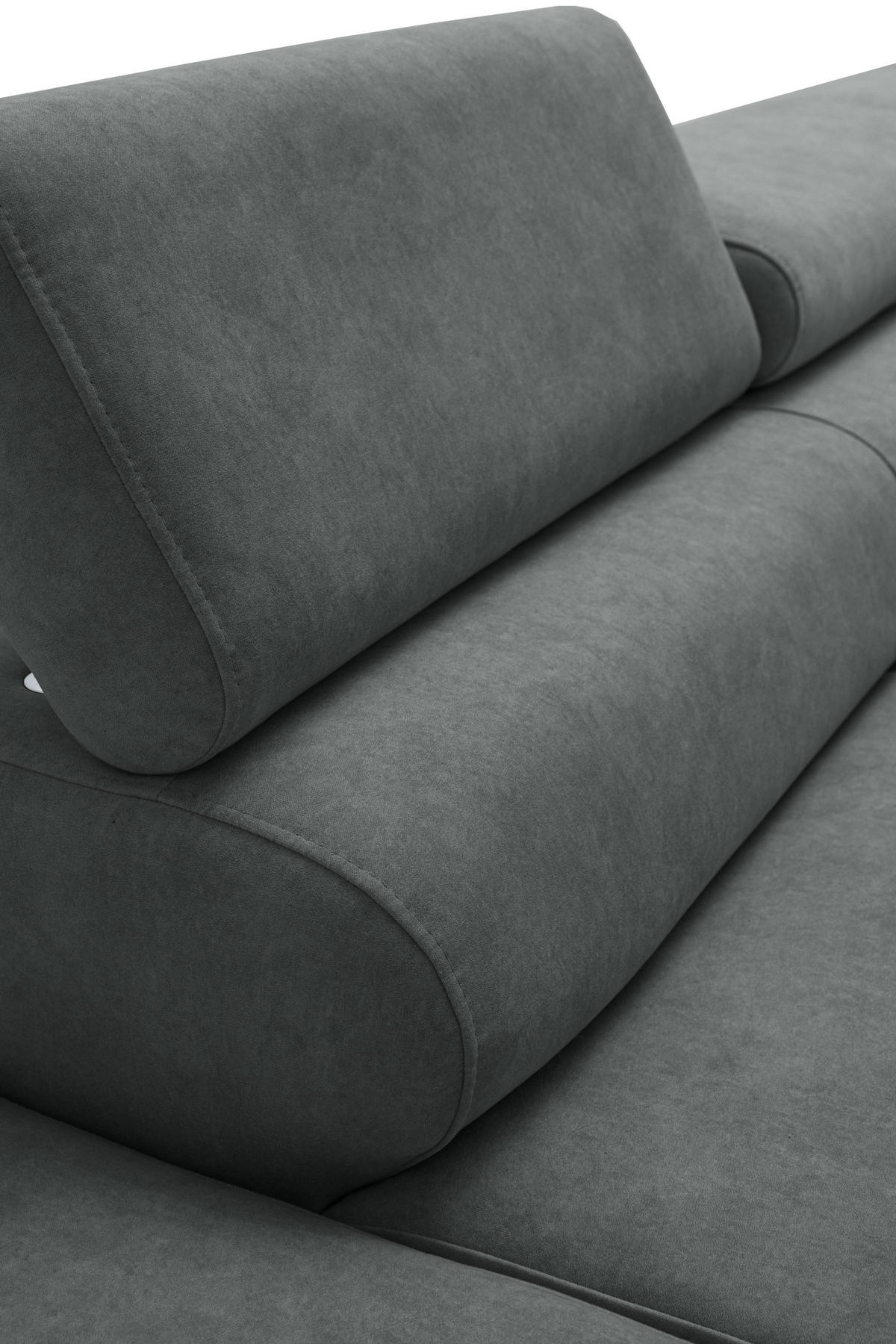 ECKSOFA PRIAM L Rechts mit Schlaffunktion 125x195 Velours Dunkelgrau - Dunkelgrau/Schwarz, Holz/Textil (203/275cm) - Muffo