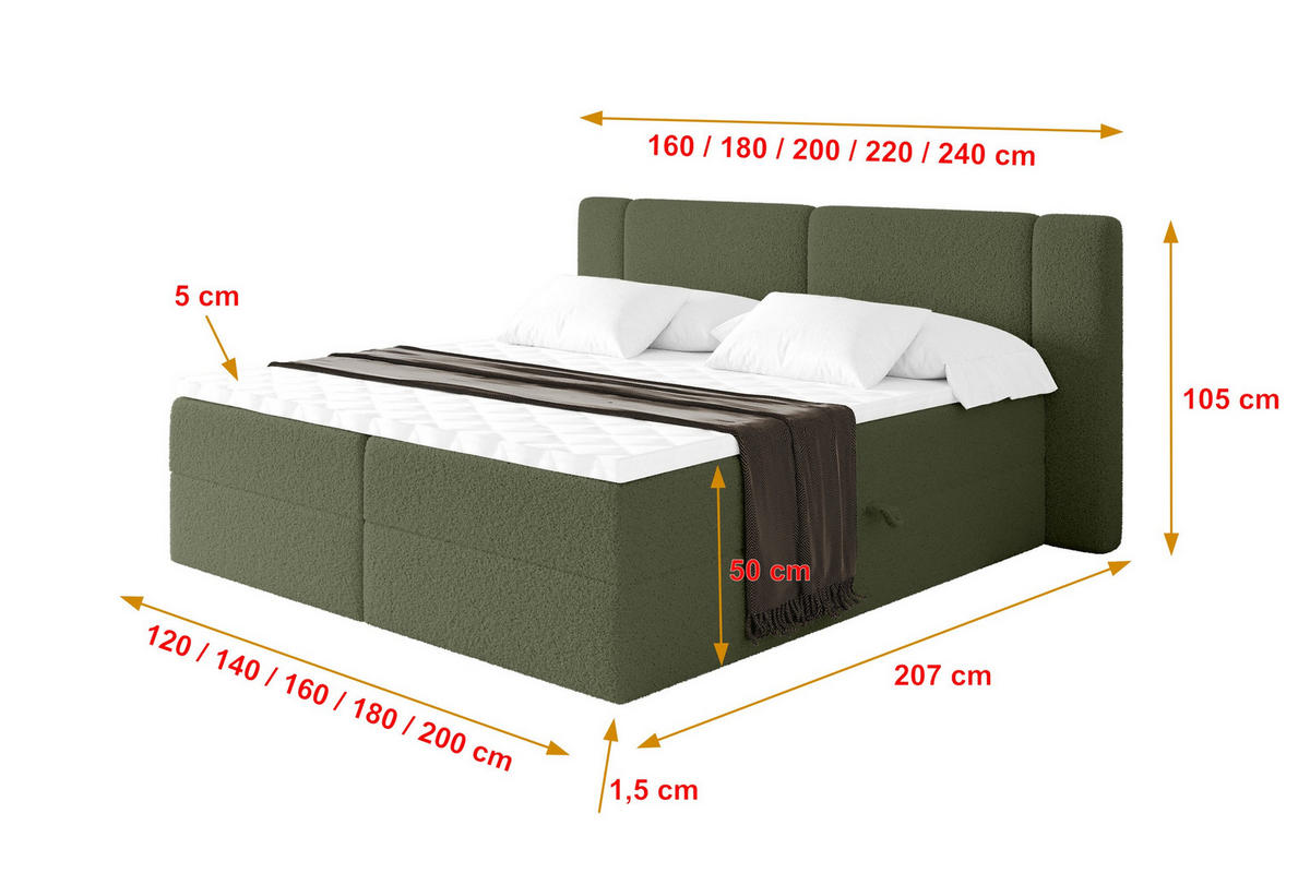 BOXBETT mit Matratze H3 - EVON - 140x200 cm Grün - Jadegrün, Holzwerkstoff (140/200cm) - ALTDECOR