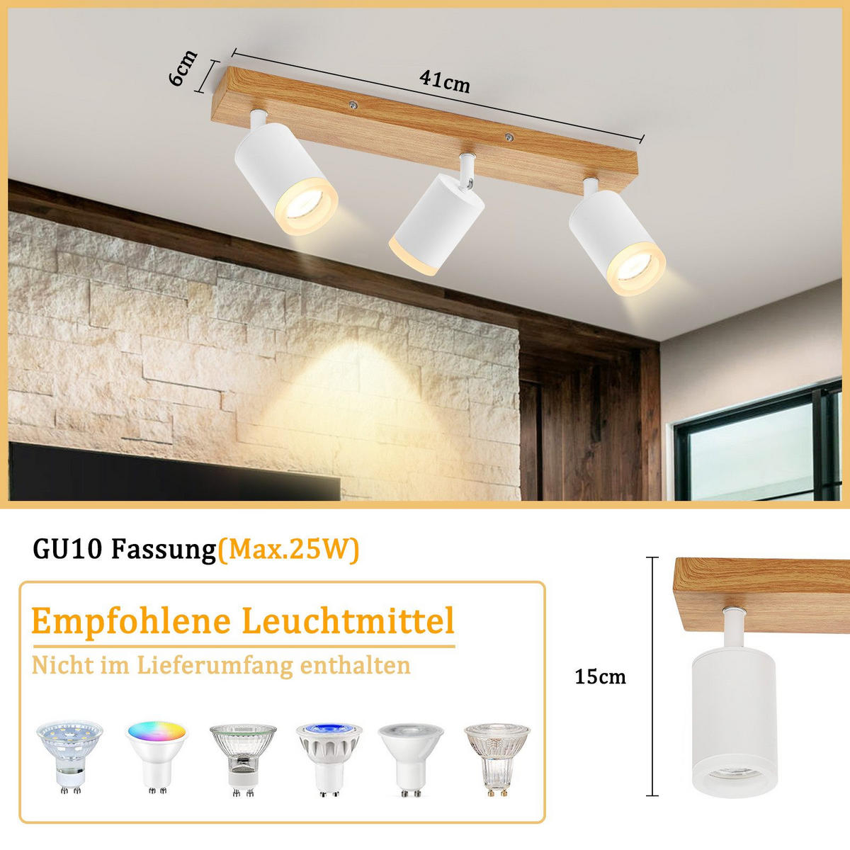 STRAHLER Recklinghausen 3-flammig 41/6/15 cm - Weiß, Holz (41/6/15cm) - Nettlife