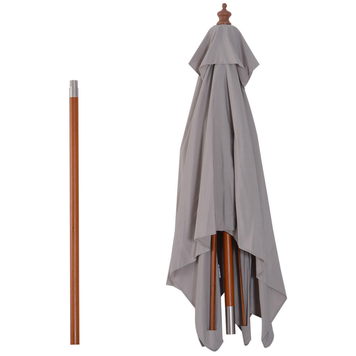 SONNENSCHIRM, Tannenholz, Bambus, Grau - Grau, Holz/Naturmaterialen (150/200cm) - Outsunny