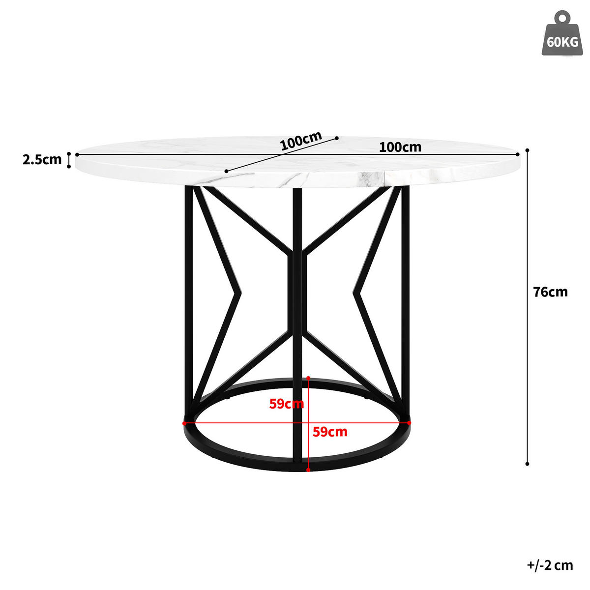 ESSTISCH 100/100/76 cm schwarz mit elegantem Metallrahmen - Schwarz/Weiß, Holzwerkstoff (100/100/76cm) - OKWISH