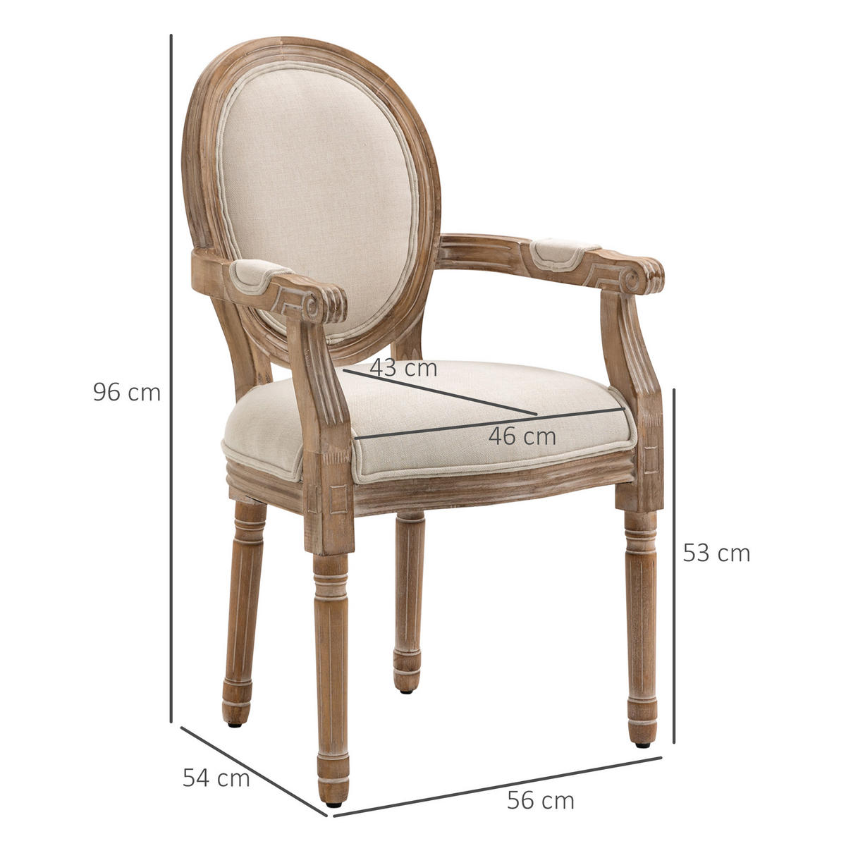 ESSZIMMERSTÜHLE 2ER-SET aus Kautschukholz Cremeweiß - Creme, Textil (54/96/56cm) - HOMCOM