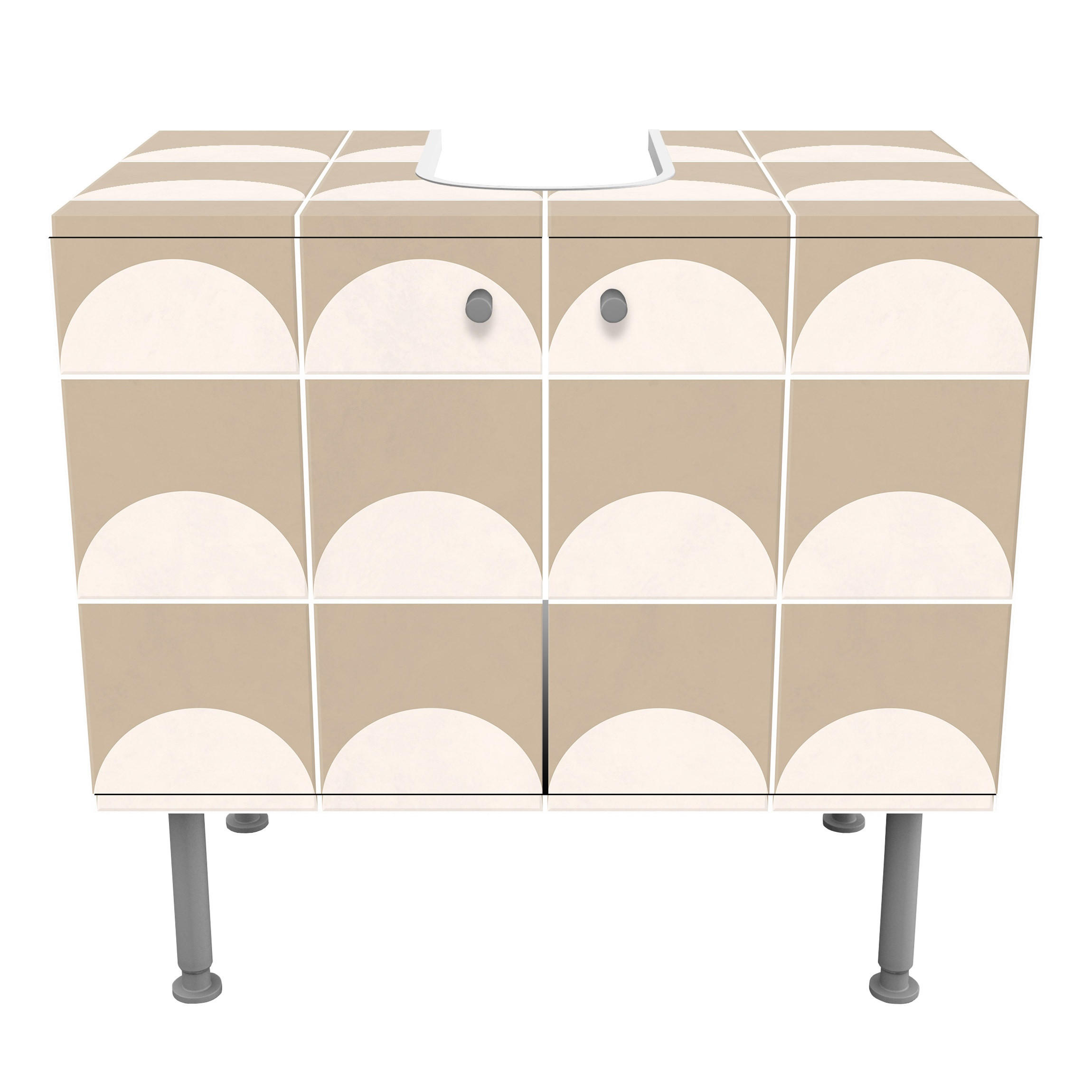 WASCHBECKENUNTERSCHRANK Fliesen mit Halbkreisen Beige 60/55/35 cm - Beige, Holzwerkstoff (60/55/35cm) - Bilderwelten