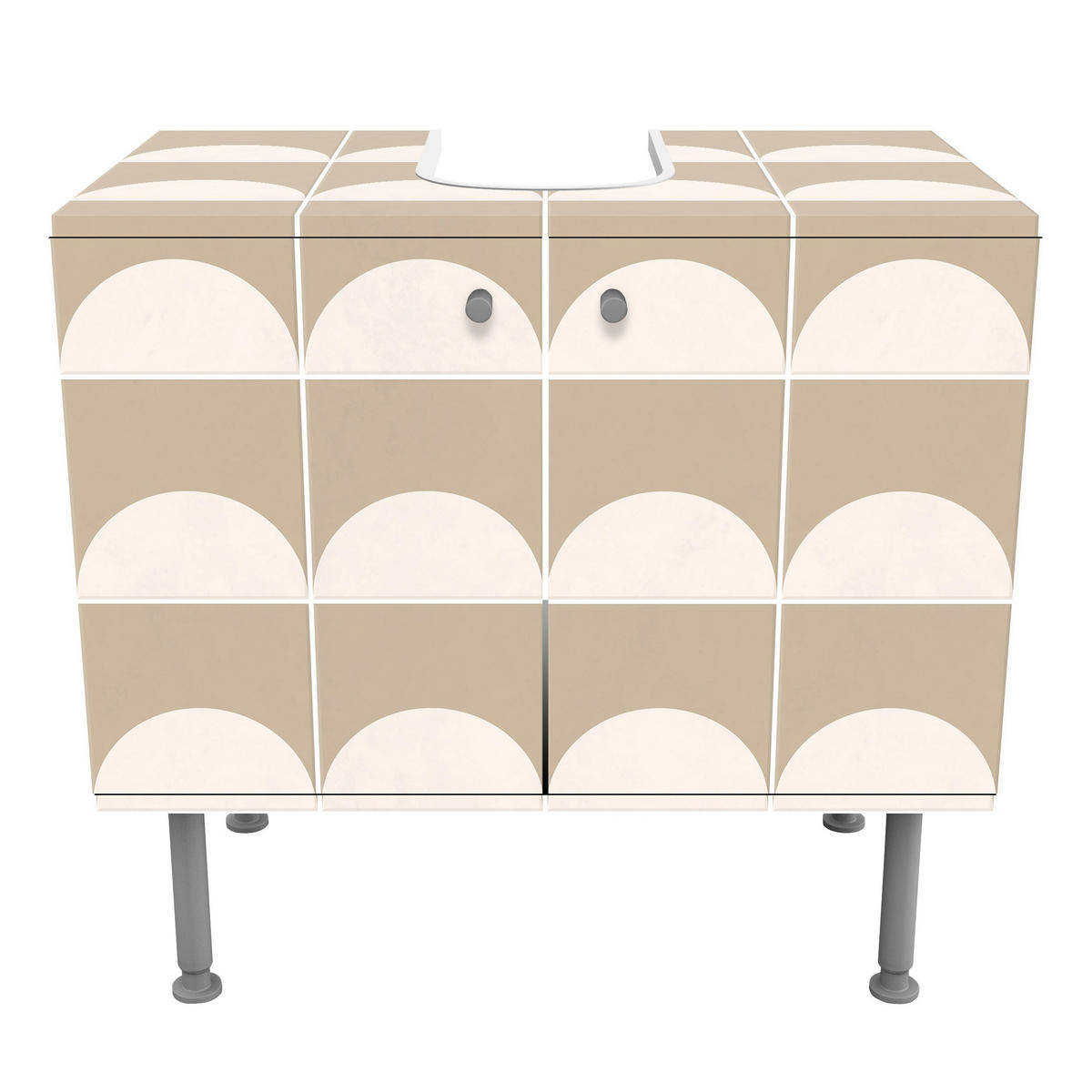 WASCHBECKENUNTERSCHRANK Fliesen mit Halbkreisen Beige 60/55/35 cm - Beige, Holzwerkstoff (60/55/35cm) - Bilderwelten