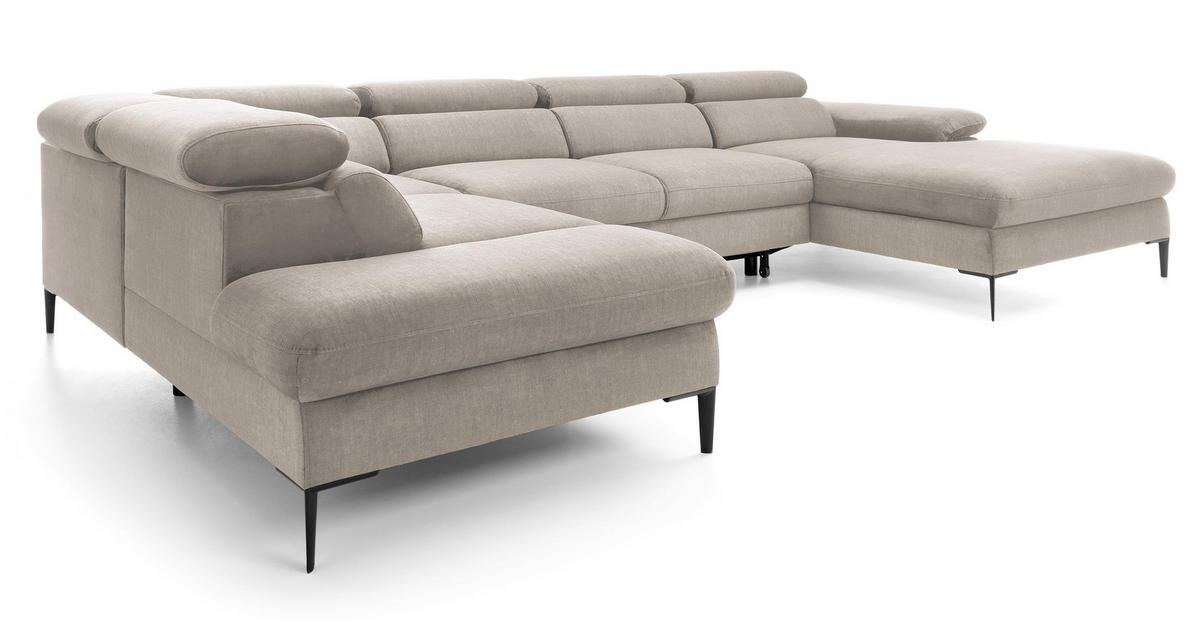 ECKSOFA U-Form 350 cm Amaro M mit Schlaffunktion, Rechts, Beige - Beige, Holz (353/214cm) - Emporius