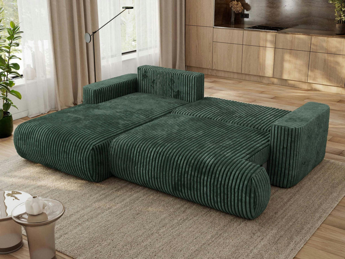 ECKSOFA OVO L Grün Cord - Links Seite - Schwarz/Grün, Kunststoff/Textil (271/195cm) - MKS