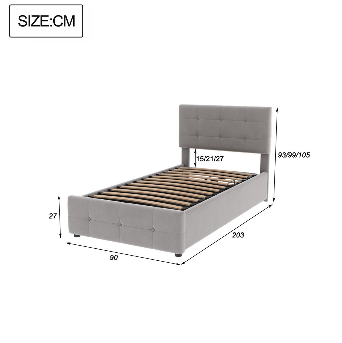 KINDERPOLSTERBETT 90/200 cm Grau aus Samtstoff mit Stauraum - Grau, Textil (90/200cm) - OKMYHOME